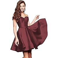 Women's Off The Shoulder Satin Cocktail Dress A Line Short Homecoming Dress with Pockets