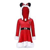 Minnie Mouse Girls Christmas Holiday Long Sleeve Hooded Santa Dress with Ears for Toddler and Little Kids – Red