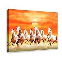 Fyzuf Seven Lucky Running White Horses Wall Art Animal Posters Canvas Poster Wall Art Decor Print Picture Paintings for Living Room Bedroom Decoration Frame-style16x24inch(40x60cm)