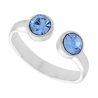 Sterling Silver Birthstone Colors Crystal Toe Ring for Women Teen Girls Open Top Midi Ring Knuckle Ring Adjustable sizes 2 to 4
