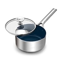Blue Diamond Cookware Tri-Ply Stainless Steel Ceramic Nonstick, 1.6 QT Saucepan Pot with Lid, PFAS-Free, Multi Clad, Induction, Dishwasher Safe, Oven Safe, Silver