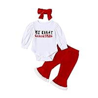 Kaipiclos Newborn Baby Girls Christmas Outfits Long Sleeve Solid Romper Velvet Flared Pants Headband Fall Winter Clothes