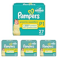 Pampers Swaddlers Diapers Preemie - Size P1, 27 Count, Ultra Soft Disposable Baby Diapers (Pack of 4)