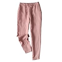 Women's Linen Cropped Wide Leg Pants High Waisted Button Down Long Trousers Stretch Straight Summer Casual Pant
