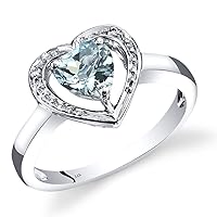 PEORA Aquamarine and Diamond Heart Ring for Women 14K White Gold, Natural Gemstone Birthstone, 0.75 Carat total, Size 7