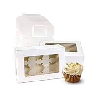 20Pack White Cupcake Boxes with Inserts 6 Holders,White Standard Bakery Boxes with Pvc Window,Cupcake Containers Bakery Cake Box,Auto-Popup Cupcake Containers Carriers Bakery Cake Box(9x6x3inch)
