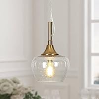 KSANA Gold Pendant Lights, Modern 1-Light Hanging Pendant Lighting Fixture with Seeded Glass Shade and Electroplated Brass Finish for Kitchen Island, Dining Room, Bedroom and Hallway