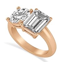 Allurez 14k Gold Emerald/Round Lab Grown Diamond Toi et Moi Ring (4.50ct)