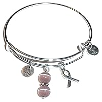 Hidden Hollow Beads Cancer Awareness (Hope for the Cure) Expandable Wire Women's Bangle Bracelet, Made In USA, Comes in a GIFT BAG