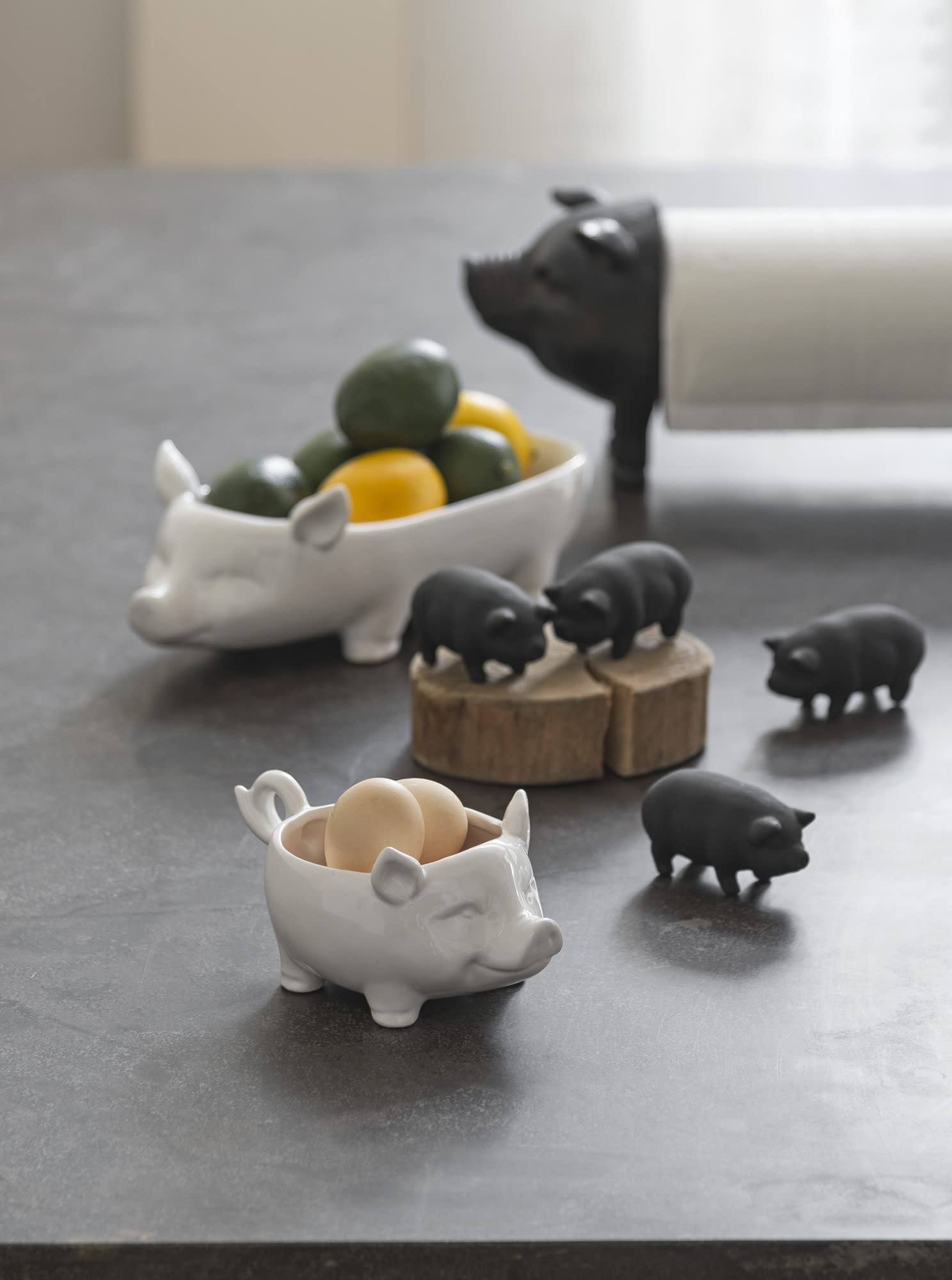 Creative Co-Op Farmhouse Ceramic Pig Shaped Bowl, White