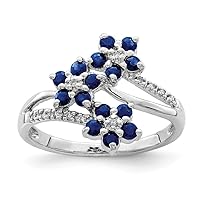925 Sterling Silver Polished Open back 3 Flower Sapphire and Diamond Ring Jewelry for Women - Ring Size Options: 6 7 8