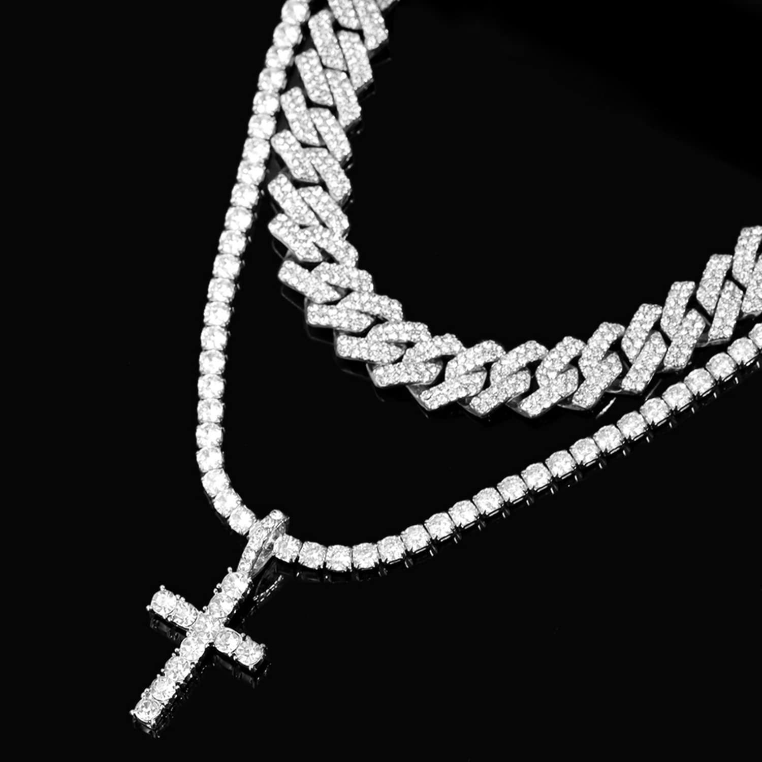 DLSIXNCO Cuban Link Chain for Men Women Cross Necklace for Men women Iced Chain Miami Cuban Link Chain Cross Pendant Diamond Chain for Men Boys Religious Jewelry Gift
