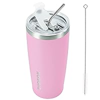 BJPKPK Insulated Tumbler 20 oz Stainless Steel Coffee Travel Thermal Cup With lids And Straws,Light Pink