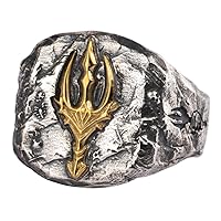 Real 925 Sterling Silver Poseidon Trident Ring Vintage Greek Jewelry for Men Women Open and Adjustable