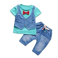 Youth Sweatsuits Boys Set Clothes Sleeve Baby Outfits Toddler Kids Short Gentleman Boys Toddler Boy (Blue, 80)
