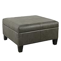 Homepop Home Decor |K2380-E903| Luxury Large Faux Leather Square Storage Ottoman | Ottoman with Storage for Living Room & Bedroom, Gray