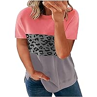 Summer Women Plus Size T-Shirts Casual Loose Fit Crewneck Tops Fashion Sexy Short Sleeve Leopard Print Tunic Blouses