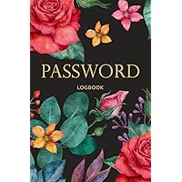 Password Book: Internet Password Keeper Log Book with Tabs, Alphabetical Journal Organizer for Storing Website Addresses, Logins and Passwords, Watercolor Roses Cover Design, Black