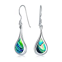 Abalone Shell Iridescent Inlay Dangle Teardrop Rain Drop Dangle Earrings For Women .925 Sterling Silver