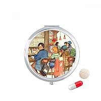 Miaoji Painting Cat Restaurant Catch Rat Pill Case Pocket Medicine Storage Box Container Dispenser