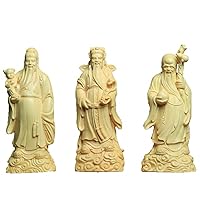 3PCS Natural Boxwood Hand Carved Fukurokuju Longevity Fu Lu Shou Life Star God Statue Sets(All 3 Statues Sets)