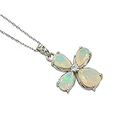 Natural Ethiopian Welo Opal Cut Faceted Pear Cut Flower Pendant Handmade 925 Sterling Silver Beautiful Necklace Flower Design Party Wear October Birthstone Unisex Necklace Gift For Her (PD-8508)