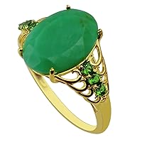 Chrysoprase Oval Shape 14x10MM Natural Non-Treated Gemstone 925 Sterling Silver Ring Gift Jewelry (Yellow Gold Plated) for Women & Men
