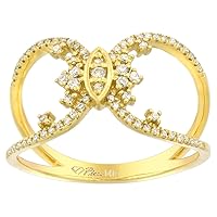 14k Gold Diamond Criss Cross Ring Marquise Center 0.36 cttw 1/2 inch wide, size 6-9