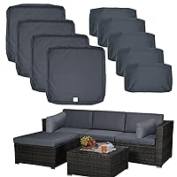ClawsCover 9Pack Outdoor Seat and Back Cushions Replacement Covers Fit for 5 Pieces 4-Seater Wicker Rattan Patio Conversation Set Sectional Couch Furniture,Dark Gray-Include Covers Only (Large)