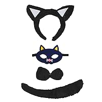 Petitebella Black Cat Headband Mask Bowtie Tail 4pc Children Costume 1-5y (One Size)