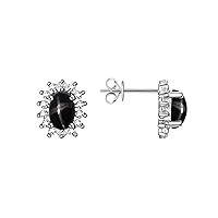 925 Sterling Silver Halo Stud Earrings - 6X4MM Oval & Sparkling Diamonds - Exquisite Birthstone Jewelry for Women & Girls