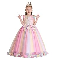 MYRISAM Girl's Embroidery Tulle Lace Maxi Flower Girl Wedding Dress Birthday Pageant Communion Dance Party Tulle Gown