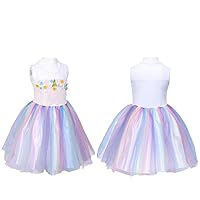 Unicorn Dress for Girls, Princess Costume with Beautiful Wings and Headband for Baby 3-4 Years Old, Dress Up Party Birthday Easter Tea Party Gifts Spring Dance Dresses