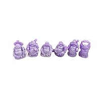 Feng Shui Set of 6 Purple Buddha 3'' Ivory Happy Face Laughing Buddha Glow in The Dark Figurine Statue Green Crystal Gemstone Carved Wealth and Good Luck