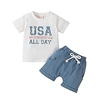 Baby Boy Girl 4th of July Outfit Toddler Short Sleeve T Shirts Stars Stripes Shorts Independence Day Summer Set 2024