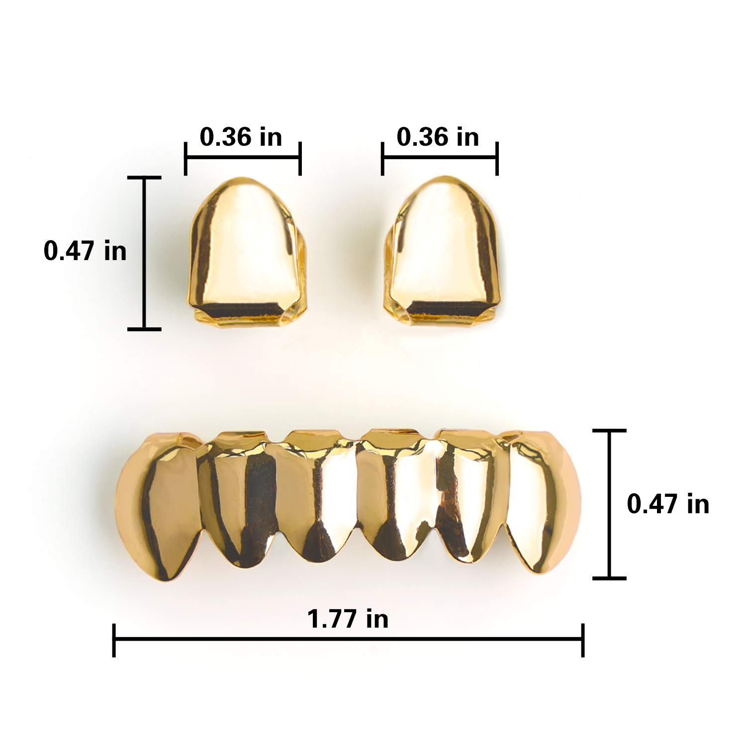 Gold Grillz Mouth Teeth 24K Plated Gold Custom Fit Top & Bottom Set Caps Grillz For Women Gift + Extra Molding Bars + Microfiber Cloth