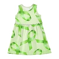 Girls Sleeveless Dress Hope Ribbon Green Adorable Tank Play Sundress 2T-8T