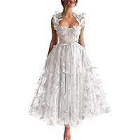 Eightale Tulle Tea Length Prom Dress Butterfly 3D Lace Appliques for Women Formal Party Dress