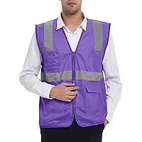 Safety Vest High Visibility Reflective Tape with Multi Pockets and Pen Dividers-Purple-S