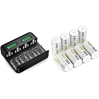 EBL LCD Rechargeable Battery Charger - 8 Bay AA AAA C D Battery Charger and EBL Rechargeable C Batteries 5000mAh Ni-MH C Size Battery, Pack of 8