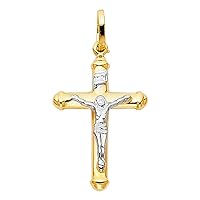 14K 2T Jesus Crucifix Cross Religious Pendant | 14K Two Tone Gold Christian Jewelry Pendant Locket For Men Women | 27 mm x 18 mm Gold Chain Pendants