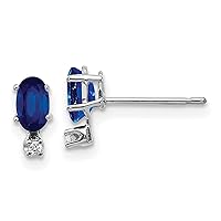 14k White Gold Diamond and Sapphire Birthstone Earrings 7x3 mm (0.008 cttw, I2 Clarity, I-J Color)