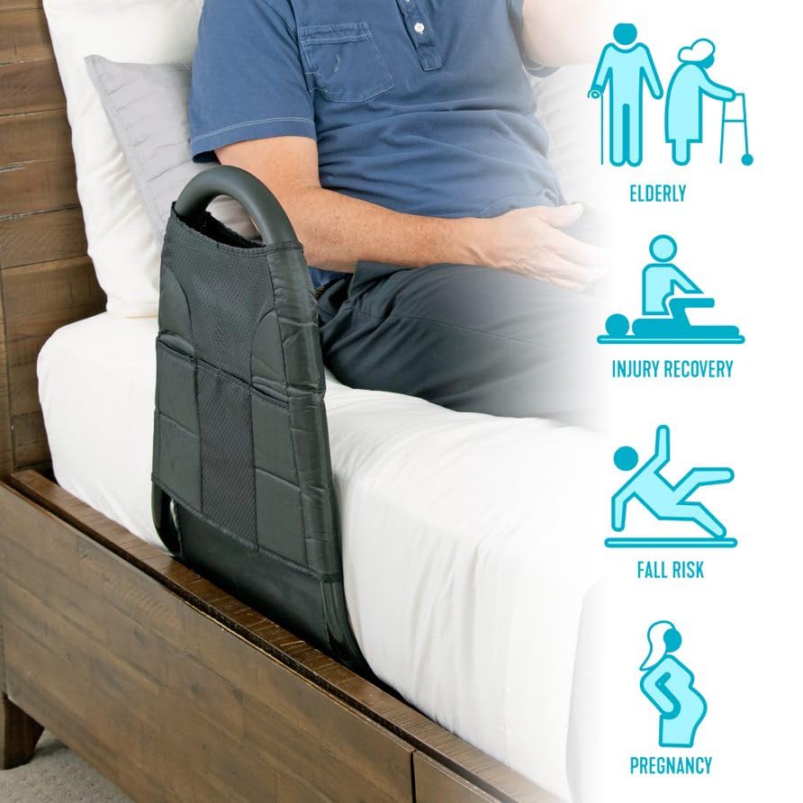 Able Life Bedside Mighty Rail, Padded Rail with Organizer Pouch for Seniors, Travel-Friendly Design Fits Most King, Queen, Full, and Twin Beds