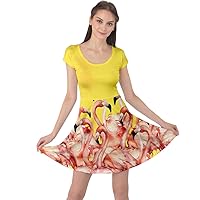 CowCow Womens Flamingo Bird Feathers Retro Pattern in Party Dress Cap Sleeve Dress, XS-5XL