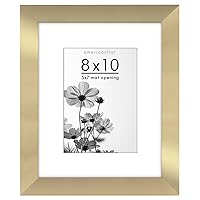 Americanflat 8x10 Picture Frame in Gold - Use as 5x7 Picture Frame with Mat or 8x10 Frame Without Mat - Wide Frame, Shatter Resistant Glass, Built-in Easel, Hanging Hardware for Wall and Tabletop