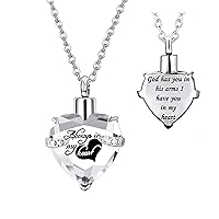 Heart Cremation Urn Necklace for Ashes Urn Jewelry Crystal Memorial Pendant with Fill Kit and Gift Bag - God has you in his arms I have you in my heart