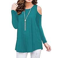 Andongnywell Womens Summer Cold Shoulder Tops Long Sleeve T Shirts Casual Blouses Long Sleeve Off Shoulder T-Shirt Top