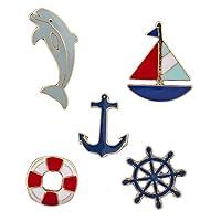 LUX ACCESSORIES Goldtone Nautical Shipwreck Sailor Anchor Brooch Pin Set (5pc)