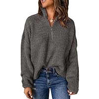 Dokotoo Womens Sweaters Long Sleeve 1/4 Zip Pullover Polo V Neck Dressy Casual Tops