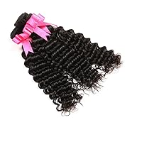 9A Grade Brazilian Virgin Hair Deep Wave Human Hair Weave 3 Bundles 22 24 24 Inches Natural Black Color Pack of 3